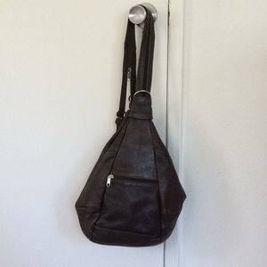 Unisex leather new backpack sling bag brown